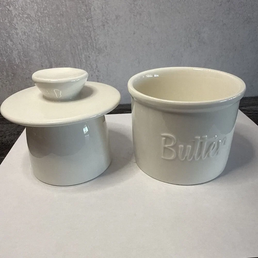 French Style Ceramic Butter Keeper – White Crock – French Butter Dish